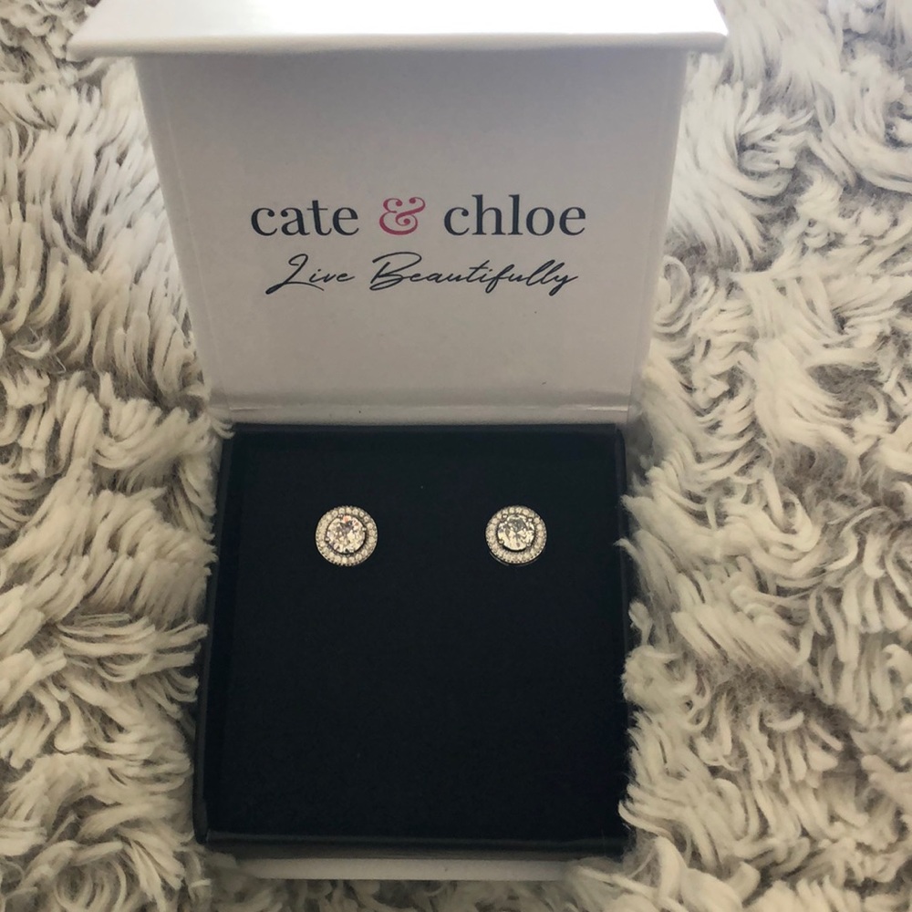 Ariel 18k White Gold Plated Halo Stud Earrings with CZ Crystals